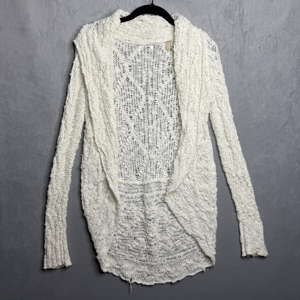 Knitted & Knotted Anthropologie Cardigan Womens XS Ivory Cotton Blend Crochet